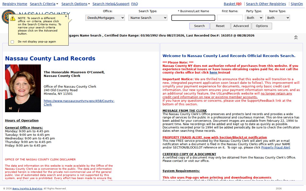 Hempstead residents directory Nassau County deed index search