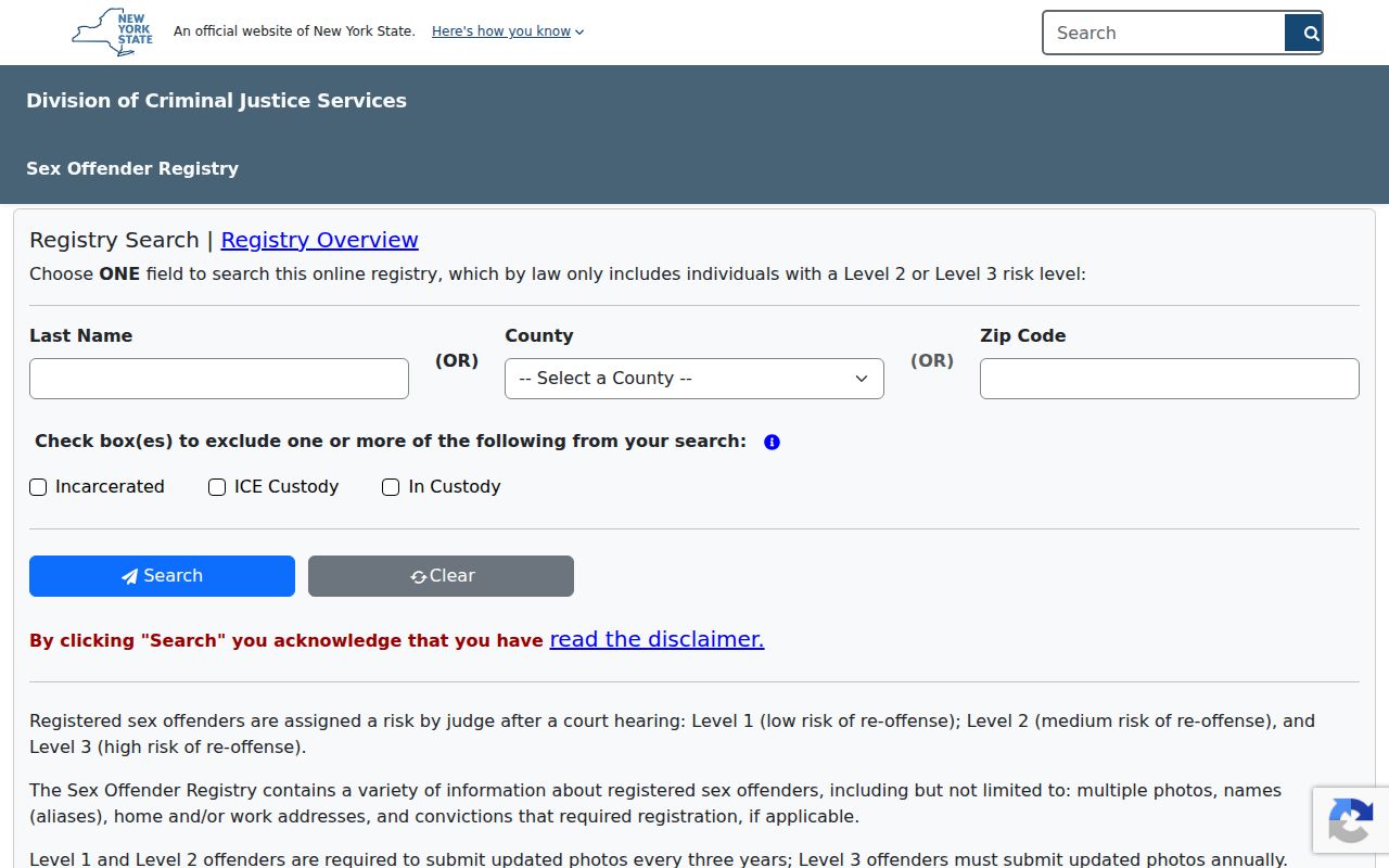 Hempstead resident lookup limits on the New York official registry search